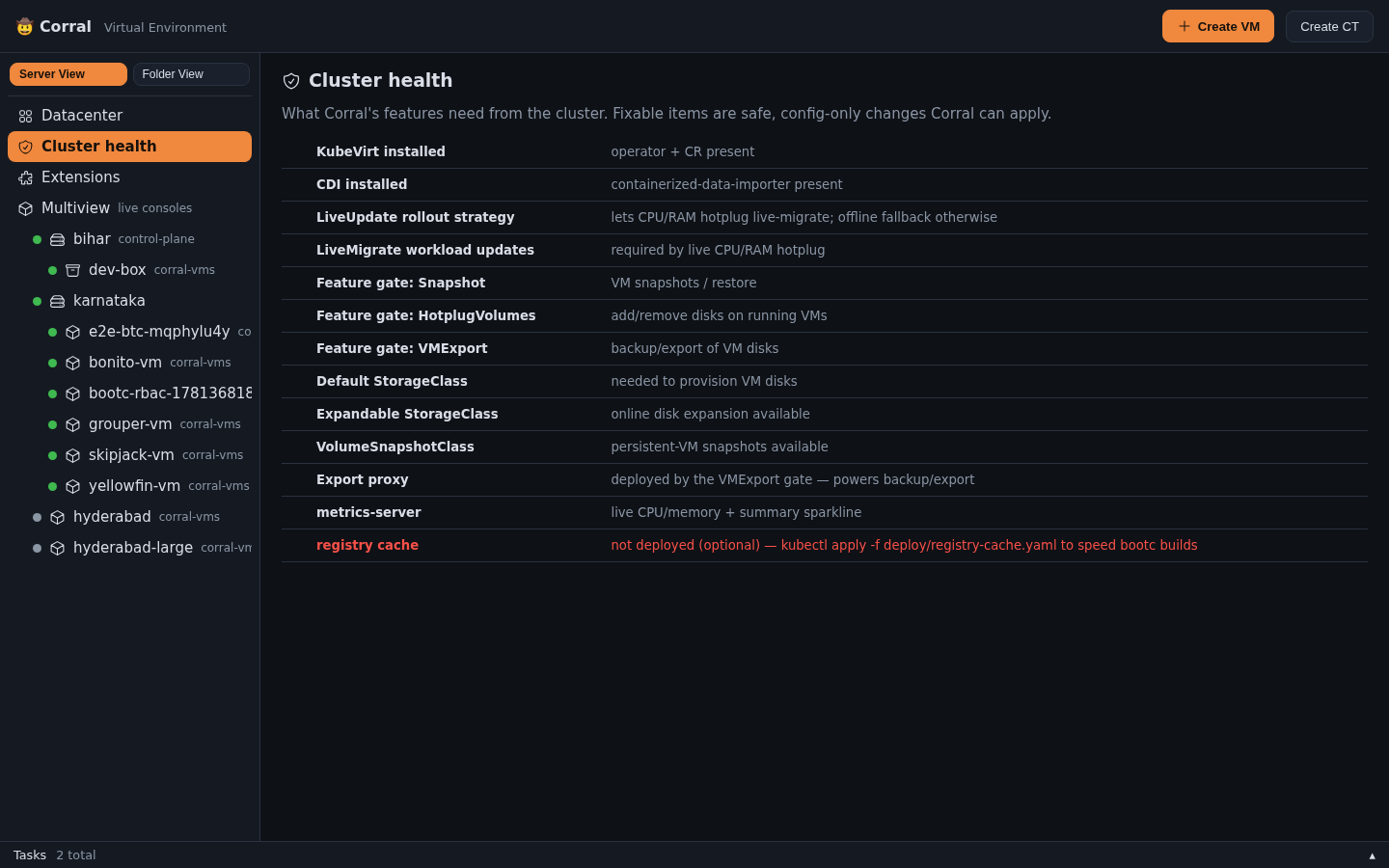 Cluster health — KubeVirt/CDI/storage readiness checks