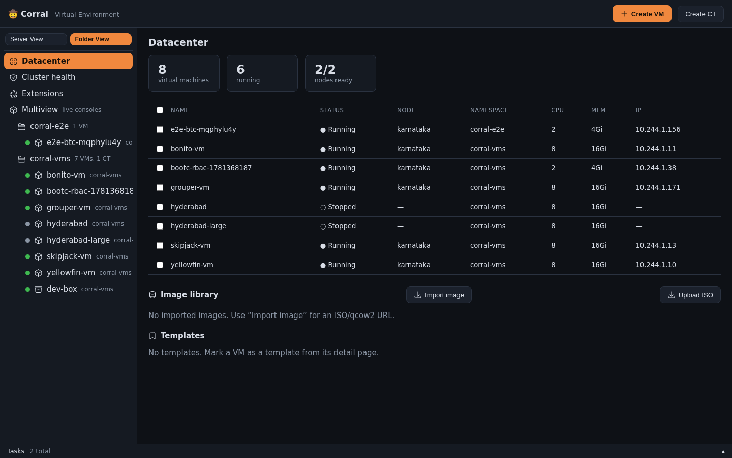 Folder View — VMs and Containers grouped by namespace